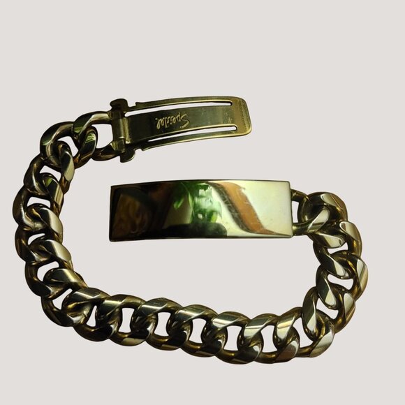Mens Bracelet Gold Tone Speidel Vintage Half Inch ID Chain Link Design Clasp - Picture 9 of 13